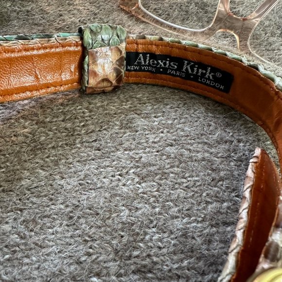 Vintage ALEXIS KIRK Snakeskin Reptile Adjustable Leather Belt Green Beige main image 8